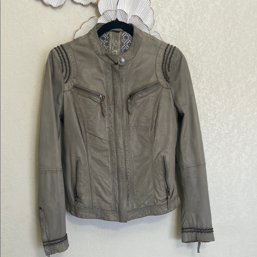 Women's Gray Leather Jacket